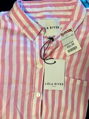 Lola River Pink & White Striped Button-Up Shirt XL NWT